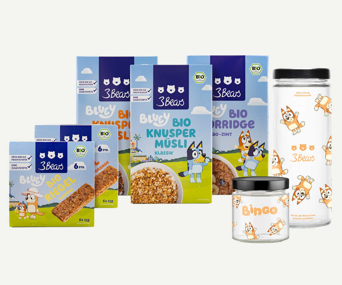3Bears Bluey Lover-Set mit Bingo Vorratsglas und Overnight Glas, in Kooperation mit Bluey entwickelt
