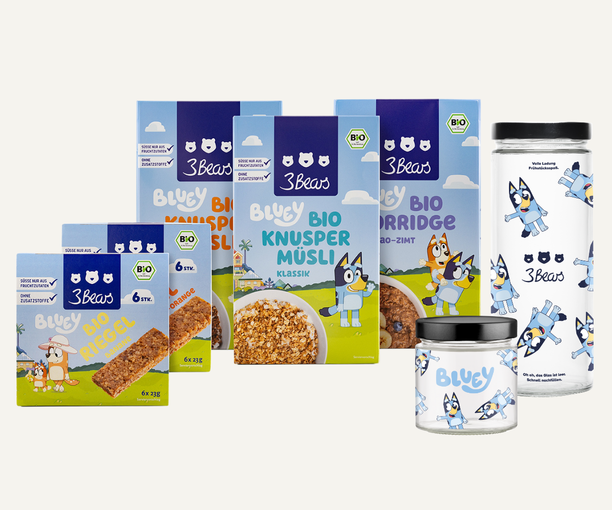 3Bears Bluey Lover-Set mit Bluey Vorratsglas und Overnight Glas, in Kooperation mit Bluey entwickelt