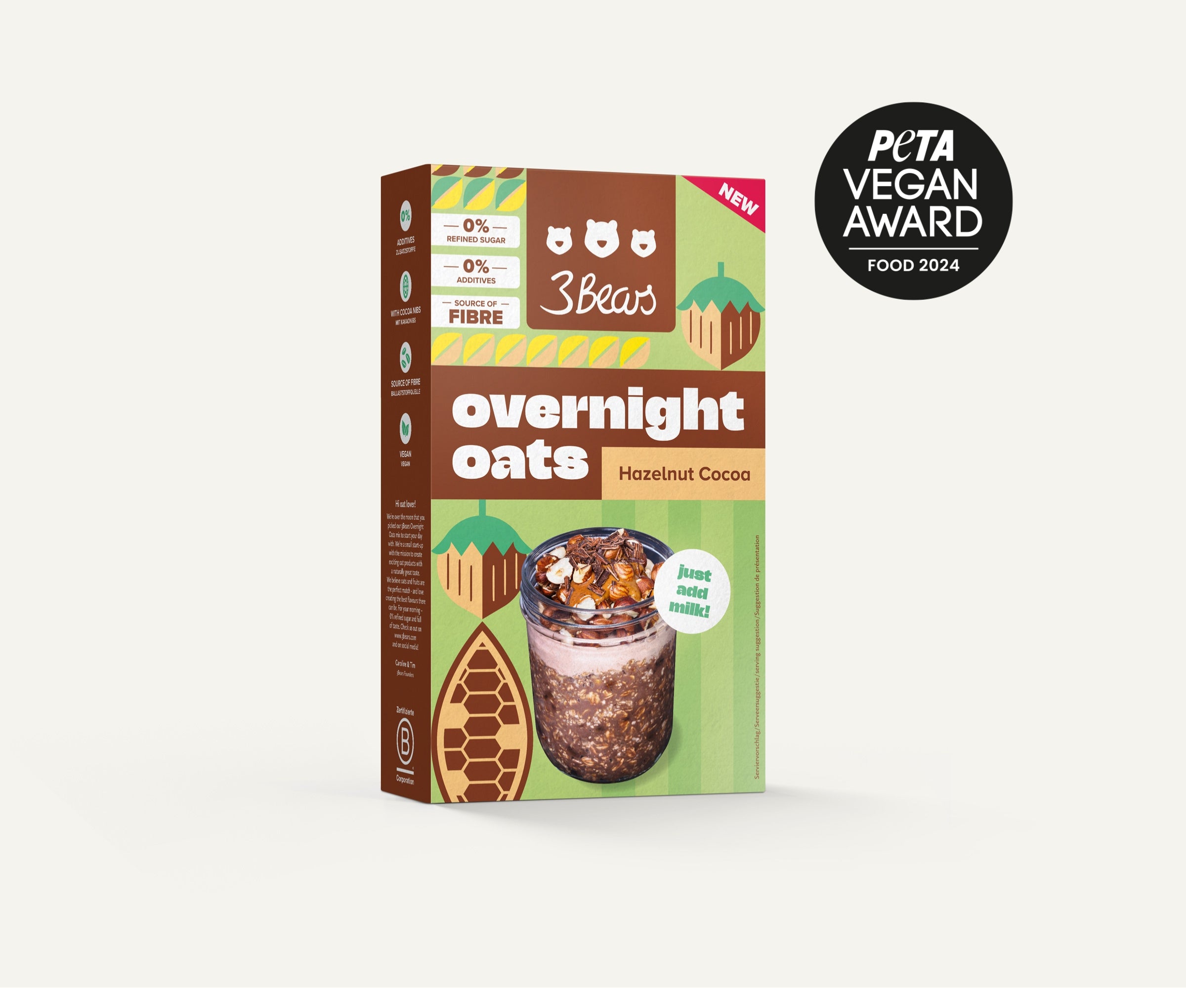 3Bears Overnight Oats - Hazelnut Cocoa, naturally sweet, no additives, and 100% vegan #size_400g