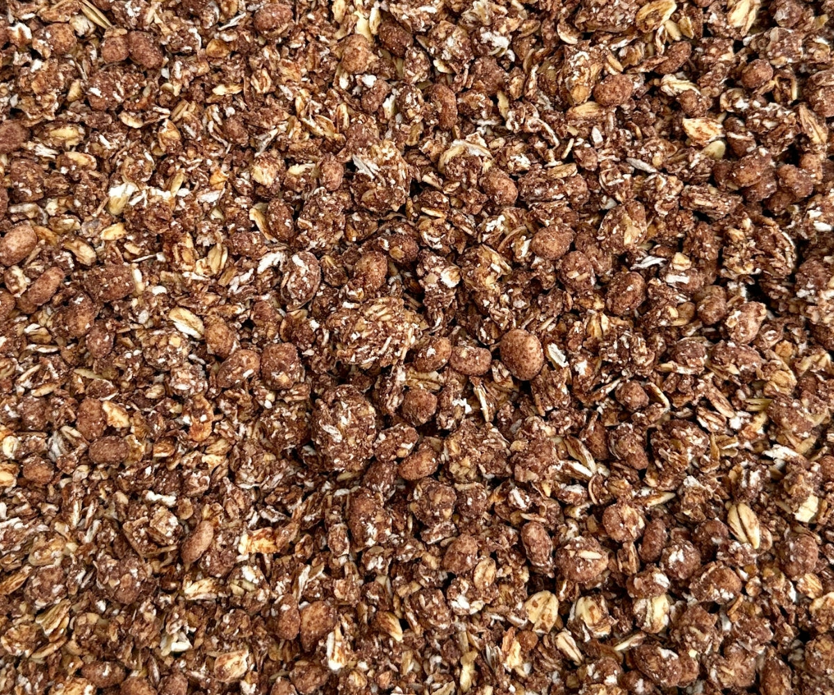 Close-up of cocoa crunchy muesli