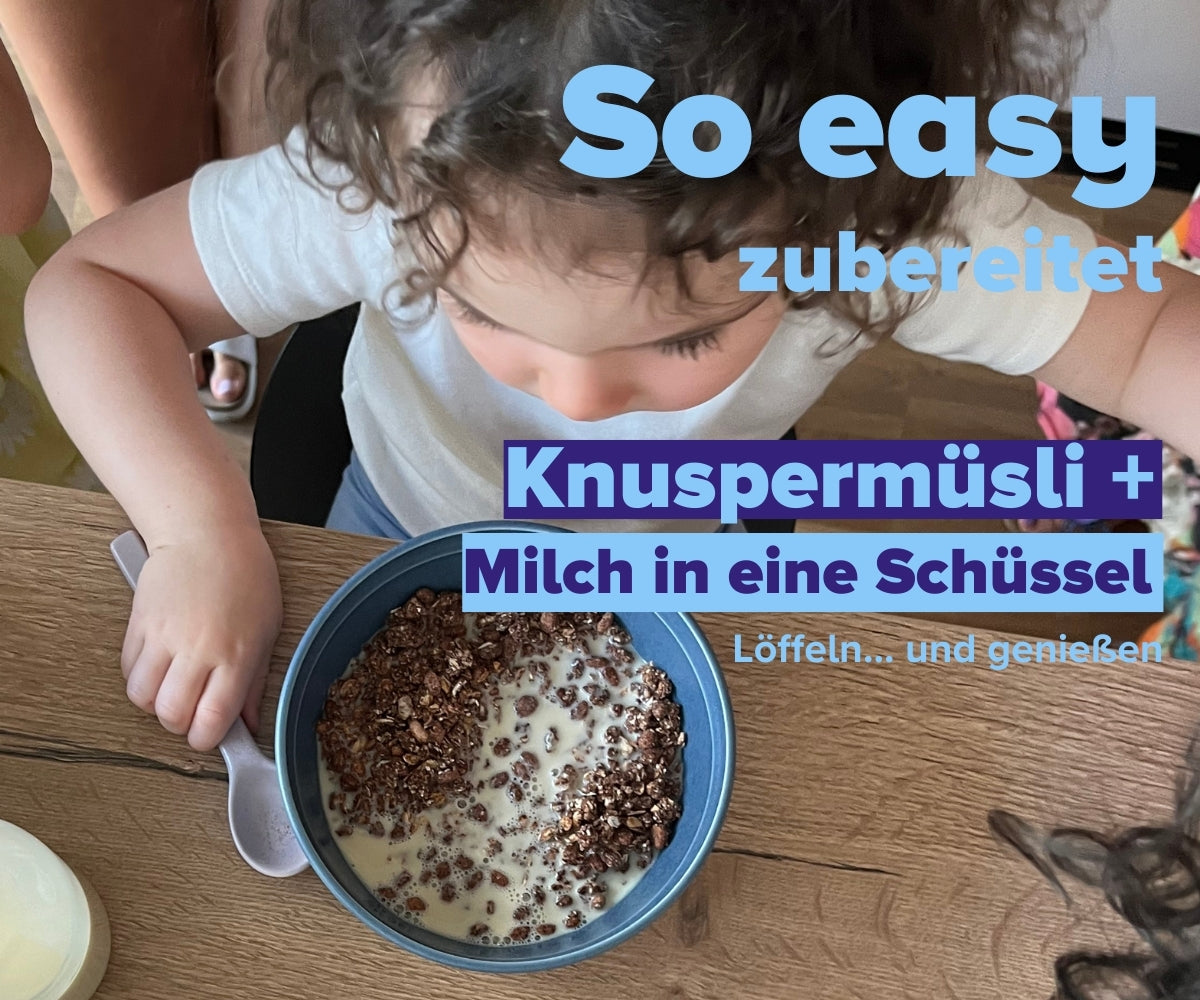 Easy preparation: add crunchy muesli + milk to a bowl, spoon and enjoy