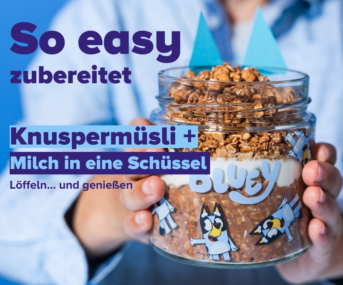 Einfache Zubereitung, Knuspermüsli + Milch in eine Schüssel geben, Löffeln und genießen