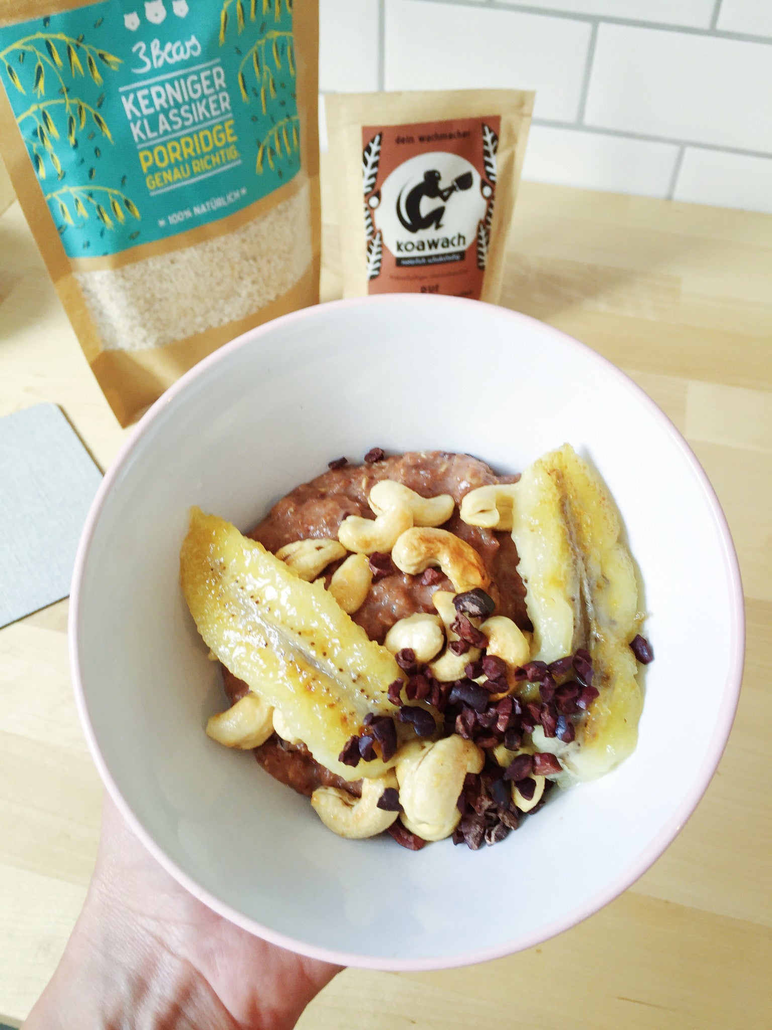 Porridge mit Karamell Bananen